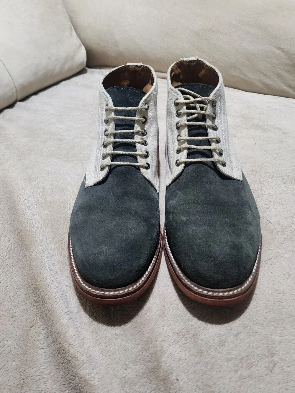 New Condition  Two-Tone Suede & Canvas Chukka Boots - Gray & Cream